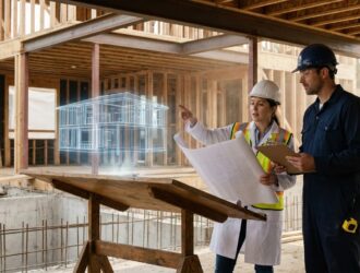 Home renovation with engineer & contractor reviewing load‑bearing walls and foundation.