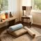 Cozy home corner transformed into a serene meditation and yoga sanctuary with cushions and soft ligh