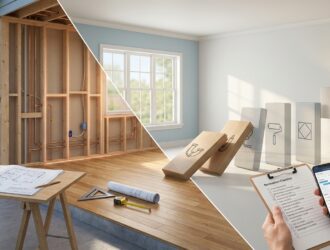 Strategic home renovation guide: blueprint showing prioritized project steps.