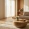 Warm minimalist home interior with natural wood accents, simple décor and cozy, intentional design
