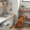 Dedicated pet grooming station and feeding area with sleek organization