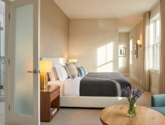 Cozy guest suite with private bedroom and bathroom, offering a welcoming retreat for visitors.