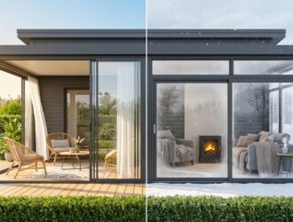 Sunroom with floor-to-ceiling windows showing three‑season and four‑season designs