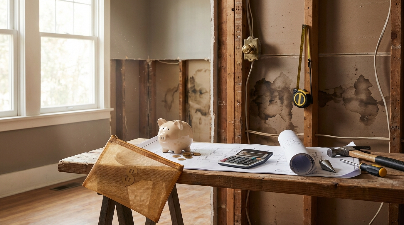 Home renovation budget plan with safety net for unexpected costs and contingency fund