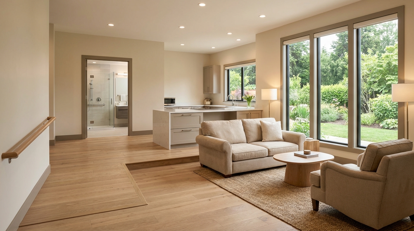 Senior couple enjoying renovated accessible kitchen for comfortable aging in place