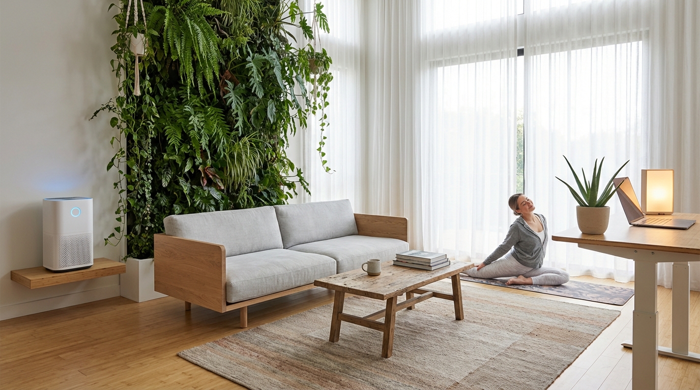 Bright modern home interior showcasing WELL design principles for health-focused living