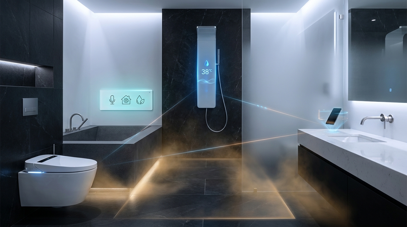 High‑tech bathroom featuring heated floors, smart shower, and intelligent toilet.