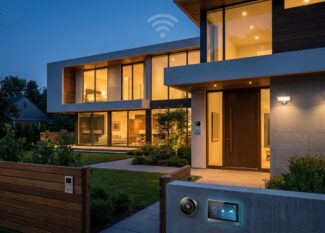 Modern home security upgrades: smart lock, video doorbell, and sleek alarm system