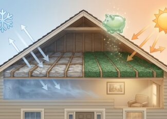 Attic with new insulation material, showing improved thermal barrier for comfort and energy savings