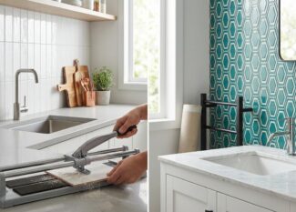 Modern kitchen and bathroom tile backsplash with gray subway tiles and clean lines