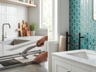Modern kitchen and bathroom tile backsplash with gray subway tiles and clean lines