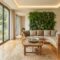 Bright living room featuring indoor plants, natural wood furniture, and sunlight – biophilic desig
