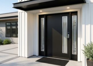 Modern front door replacement showcasing sleek design, enhanced security and curb appeal