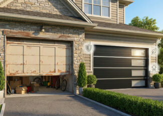 New stylish garage door upgrade enhancing curb appeal and energy efficiency.