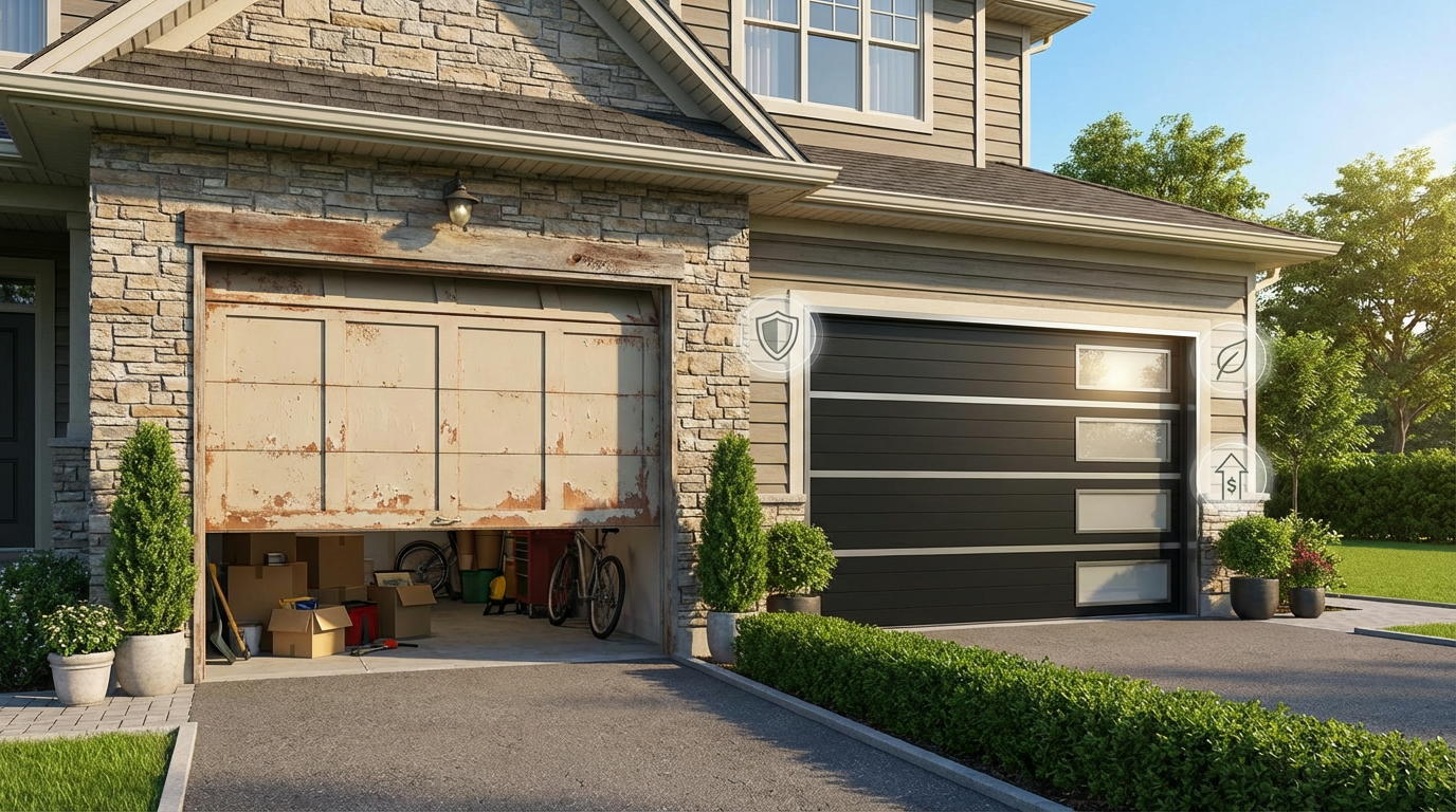 New stylish garage door upgrade enhancing curb appeal and energy efficiency.